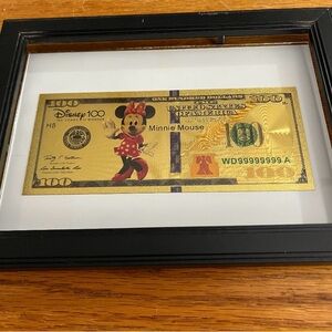 Disney Gold Minnie Mouse Framed Novelty Bill with Red Accents